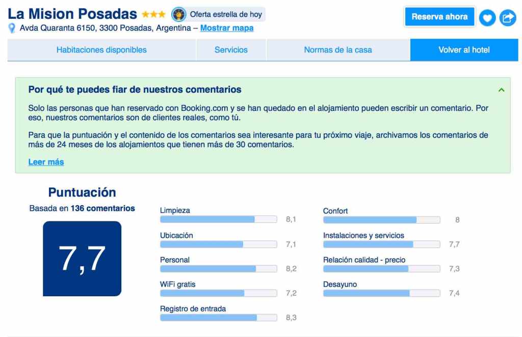 hotel-la-mision-en-booking-puntaje