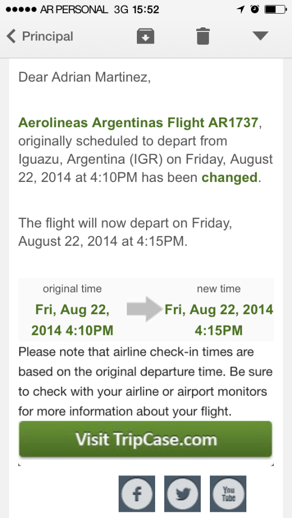 mail informando cambio